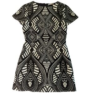 Alice + Olivia Black and Cream A-line Mini Dress with Gold Accents Sz 2